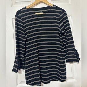 J.Jill Pima Tie Sleeve Tee Top Black Stripe Pima Cotton Women’s Size M